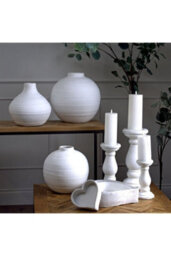 Small Matt White Ceramic Candle Holder Modern Minimalist Decor Accent - thumbnail 3