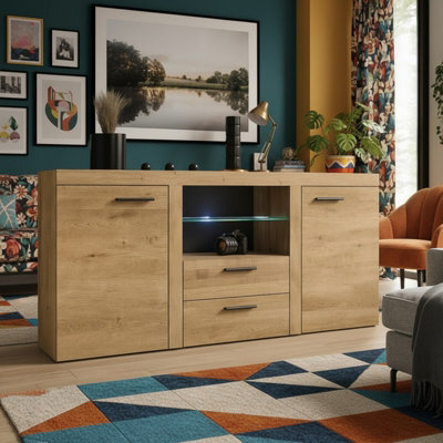 Rumba Modern Sideboard 157 Cm With 2 Drawers Stylish And Durable Storage For Living Or Dining Rooms Oak Lefkas - image 1