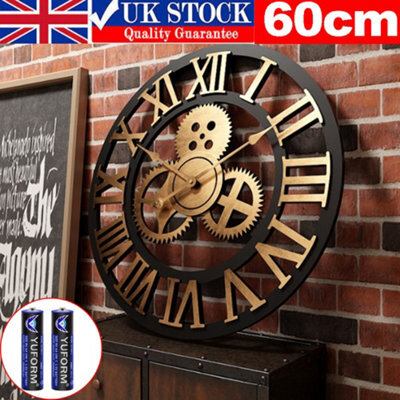 60Cm Extra Large Roman Numerals Skeleton Wall Clock Giant Big Open Face Round Uk - image 1