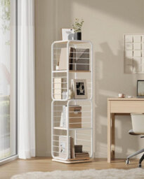 Songmics Vasagle Swivel Bookshelf, Corner Bookcase With Integrated Bookends,  Natural Beige And Cloud White
