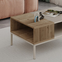 Decortie Cailin Modern 90Cm Rectangular Coffee Table Dual-Side Open Shelf Metal Legs Sandstone, Natural Oak Living Room - thumbnail 4