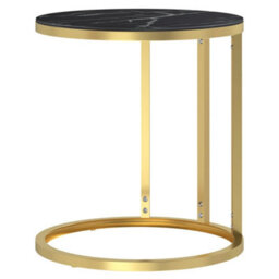 Berkfield Modern Side Table Gold And Black Marble 45 Cm Tempered Glass - thumbnail 3