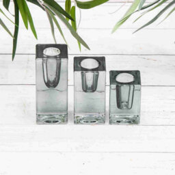Annibells Set 3 Grey Square Cubed Glass Dinner Candle Holders  (11805) - thumbnail 2