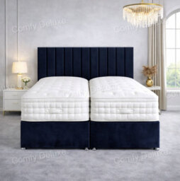 Comfy Deluxe 6Ft Superking Zip Link 6X3 Length Blue Plush Divan Bed Full Set 2 Drawers Same Side - thumbnail 1