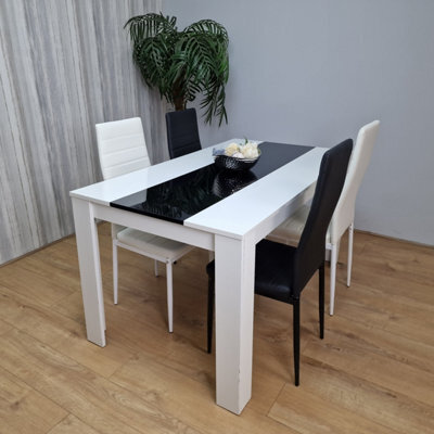 Dining Set Of 4 Kitchen Dining Table And 4 Chairs White Black Dining Table With 2 Black 2 White Leather Chairs Kosy Koala - image 1