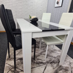 Dining Set Of 4 Kitchen Dining Table And 4 Chairs White Black Dining Table With 2 Black 2 White Leather Chairs Kosy Koala - thumbnail 8