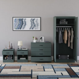 Lassic Vida Designs Riano 4 Piece Bedroom Set (1 Drawer Bedside Chest, 4 Drawer Chest, 2 Door Wardrobe), Green - thumbnail 2