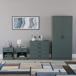 Lassic Vida Designs Riano 4 Piece Bedroom Set (1 Drawer Bedside Chest, 4 Drawer Chest, 2 Door Wardrobe), Green - thumbnail 7