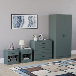 Lassic Vida Designs Riano 4 Piece Bedroom Set (1 Drawer Bedside Chest, 4 Drawer Chest, 2 Door Wardrobe), Green - thumbnail 6