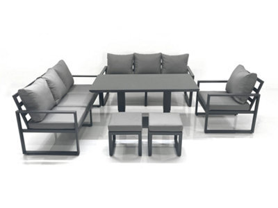 Fimous Outdoor Garden Furniture Set Aluminium Lounge Sofa Adjustable Rising Lifting Dining Table Sets With 2 Small Footstool - image 1