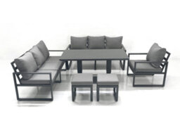 Fimous Outdoor Garden Furniture Set Aluminium Lounge Sofa Adjustable Rising Lifting Dining Table Sets With 2 Small Footstool - thumbnail 2