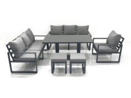 Fimous Outdoor Garden Furniture Set Aluminium Lounge Sofa Adjustable Rising Lifting Dining Table Sets With 2 Small Footstool - thumbnail 1