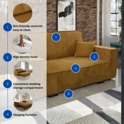 Viva Star Ii 2 Seater Sofa Bed 152 Cm Sleeping Function Storage Mustard Poso Fabric Modern Living Room - thumbnail 6