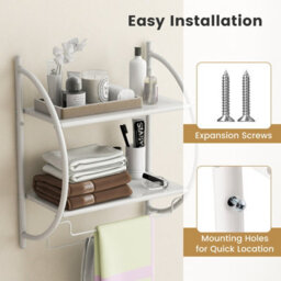 Costway Wall Mounted Towel Rack 2 Tiers Curved Display Organiser Shelving Unit - thumbnail 7