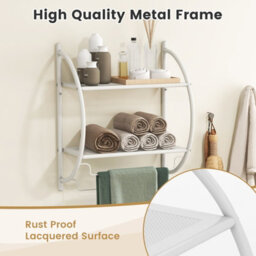 Costway Wall Mounted Towel Rack 2 Tiers Curved Display Organiser Shelving Unit - thumbnail 6
