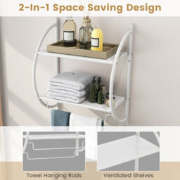 Costway Wall Mounted Towel Rack 2 Tiers Curved Display Organiser Shelving Unit - thumbnail 5