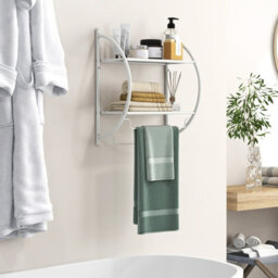 Costway Wall Mounted Towel Rack 2 Tiers Curved Display Organiser Shelving Unit - thumbnail 4