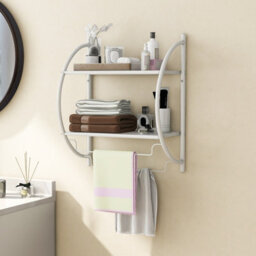 Costway Wall Mounted Towel Rack 2 Tiers Curved Display Organiser Shelving Unit - thumbnail 1