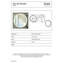 RAK Ceramics Rak Art Round 800mm Diameter Led Illuminated Bathroom Mirror With Touch Sensor & Demister Pad - thumbnail 2