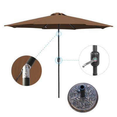 VRUC 2.7M Coffee Outdoor Parasol - Crank Up & Tilt Garden Parasol Umbrella And Base - image 1