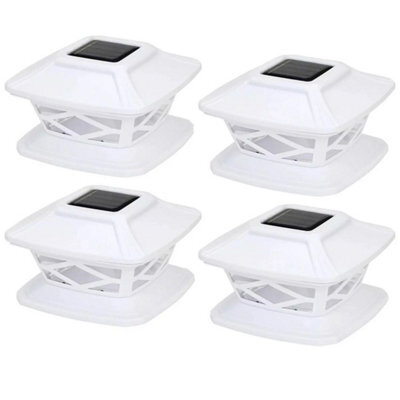 4 X Solar Powered White Led Outdoor Garden Post Deck Cap Square Fence Lights - image 1