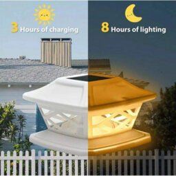 4 X Solar Powered White Led Outdoor Garden Post Deck Cap Square Fence Lights - thumbnail 4
