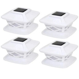 4 X Solar Powered White Led Outdoor Garden Post Deck Cap Square Fence Lights