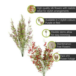 Pegdev - Pdl - Pack Of 6 X 100Cm Artificial Flower Stems With Small Purple Silk Flowers And Wired Stems - thumbnail 2