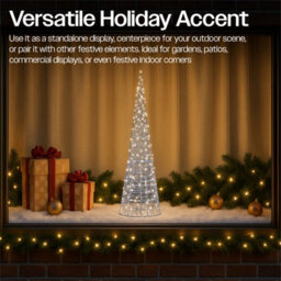 My Smart Buy Festive Cone-Shaped Led Light Tower 90Cm Or 120Cm Silver Metal Frame With White Micro Leds & 5M Cable - thumbnail 5