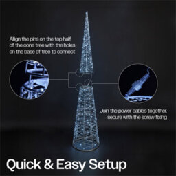 My Smart Buy Festive Cone-Shaped Led Light Tower 90Cm Or 120Cm Silver Metal Frame With White Micro Leds & 5M Cable - thumbnail 6