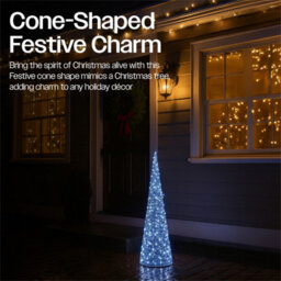 My Smart Buy Festive Cone-Shaped Led Light Tower 90Cm Or 120Cm Silver Metal Frame With White Micro Leds & 5M Cable - thumbnail 7
