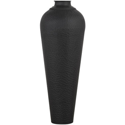 Matt Black Medium Hammered Vase - Handcrafted Steel Decor - image 1