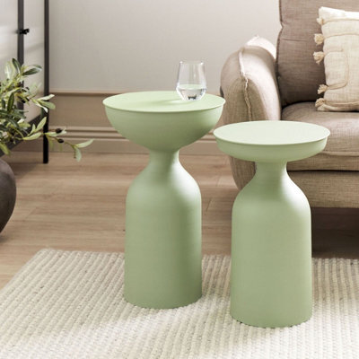 Beliani Set Of 2 Light-Green Iron Round Top Side Tables - Compact, Matte Finish, No Assembly - image 1
