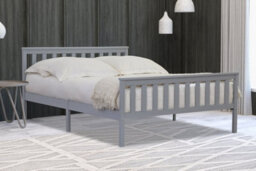 Save On Goods UK 4Ft Small Double Grey Finish Wood Wooden Bed Frame, Pine Wood Grey Wood Finish Bedstead - thumbnail 1