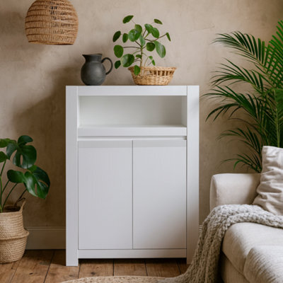 Wyld Haus Vienna White Wooden 2-Door Storage Cabinet With Open Shelf, 920X422X1330 mm - image 1