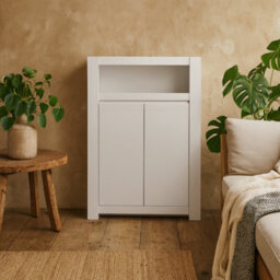 Wyld Haus Vienna White Wooden 2-Door Storage Cabinet With Open Shelf, 920X422X1330 mm - thumbnail 2