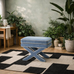 Wyld Haus Theodor Ice Blue Velvet Stool With X-Legs