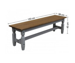 "Mercers Furniture Corona Grey Wax 5'0"" Dining Bench Long Seating Solid Wood Pine Wooden Hallway Kitchen Mexican Styling" - thumbnail 2