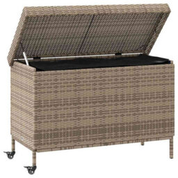 Garden Storage Box With Wheels Grey 110X55X73 Cm Poly Rattan - thumbnail 3