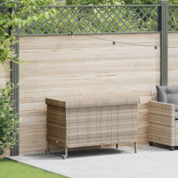 Garden Storage Box With Wheels Grey 110X55X73 Cm Poly Rattan - thumbnail 2