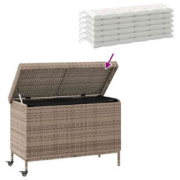 Garden Storage Box With Wheels Grey 110X55X73 Cm Poly Rattan - thumbnail 7