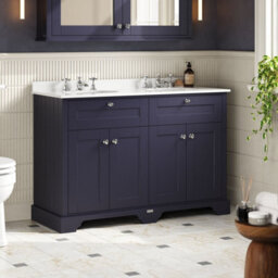 Hudson Reed Floor Standing 4-Door Traditional Vanity With 3 Tap Hole White Marble Double Basin, Twilight Blue, 1220X470mm - thumbnail 4