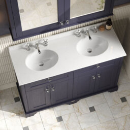 Hudson Reed Floor Standing 4-Door Traditional Vanity With 3 Tap Hole White Marble Double Basin, Twilight Blue, 1220X470mm - thumbnail 3