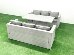 Fimous Rattan Garden Furniture Set 6 Seater Outdoor Sofa Set Dining Table Light Grey - thumbnail 1