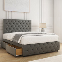 Bsspoke Mulberry Divan Bed Set Grey Plush Velvet 24Inch Headboard & Footboard 2 Drawers Same Side & Mattress In All Sizes