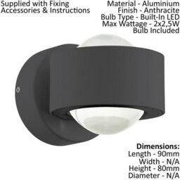 Stylish Anthracite Wall Light With Clear Plastic Shade And Led Bulbs - thumbnail 2