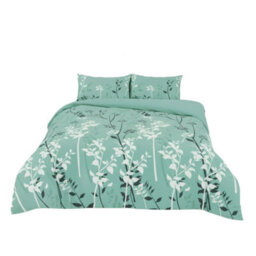 Duvet Cover And Pillowcase Set Floral Leaf Design Polycotton Bed Linen Duck Egg Blue - thumbnail 2