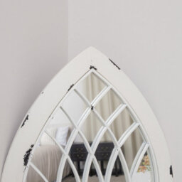 Melody Maison Arched White Distressed Chapel Fretwork Garden Mirror - 47Cm X 142Cm - thumbnail 3
