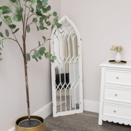 Melody Maison Arched White Distressed Chapel Fretwork Garden Mirror - 47Cm X 142Cm - thumbnail 6