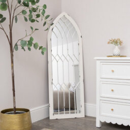 Melody Maison Arched White Distressed Chapel Fretwork Garden Mirror - 47Cm X 142Cm